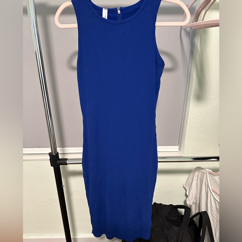 Popilush Crew Neck Shaper Dress Built-in Shapewear Midi Bodycon Dress - Blue